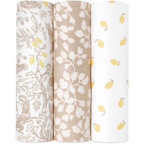 aden + anais Silky Soft Swaddle Blanket, Boutique Muslin Blankets for Girls & Boys, Baby Receiving Swaddles, Ideal Newborn & Infant Swaddling Set, Perfect Shower Gifts, 3 Pack, Natural Woodland