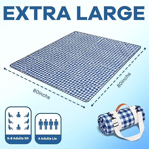 Genovega Waterproof Picnic Blanket Beach Outdoor Camping Mat Extra Large Foldable Cute Big Travel Essential Accessories Gift Park Patio Lawn Garden Grass Ground Play Music Festival Concert Must Have
