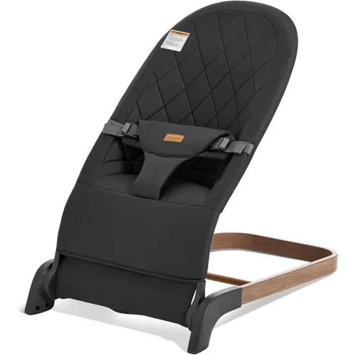 Foldable Baby Bouncer, Baby Seat with 3 Adjustable Heights, Portable Newborn Rocker, Ergonomic Bouncy Seat for Natural Bounce, Bouncer for Babies 0-6 Months, Soft Cotton (Charcoal Gray)
