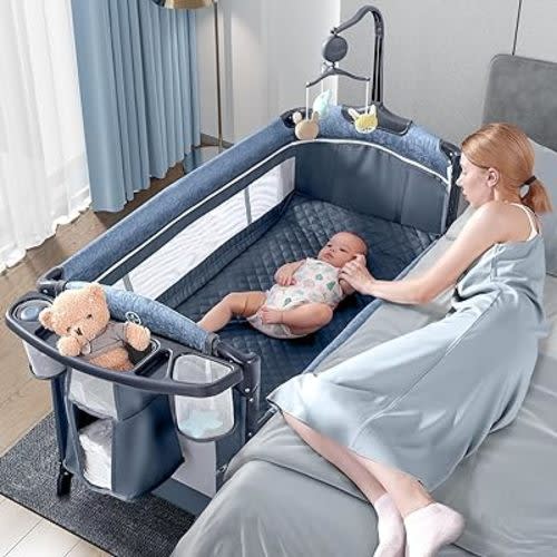 BabyBond Baby Bassinet Bedside Crib, Pack and Play with Sheet, Diaper Changing Table and Music Mobile from Newborn to Toddles, Portable Large Playard