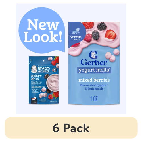 (6 pack) Gerber Stage 3 Baby Food Snacks, Mixed Berries Yogurt Melts, Baby Led Feeding 1 oz