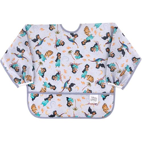 Bumkins Sleeved Bib Baby Bib, Toddler Bib, Smock, Waterproof Fabric, Fits Ages 6-24 Months - Disney - Jasmine