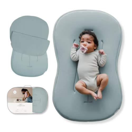 Snuggle Me® Baby Lounger Curve (0-6 Months) - Premium Organic Cotton with Foam Core, Machine-Washable Cover, Buttery-Soft & Breathable CSPC Compliant Infant Lounger Baby Nest with Travel Bag - Slate