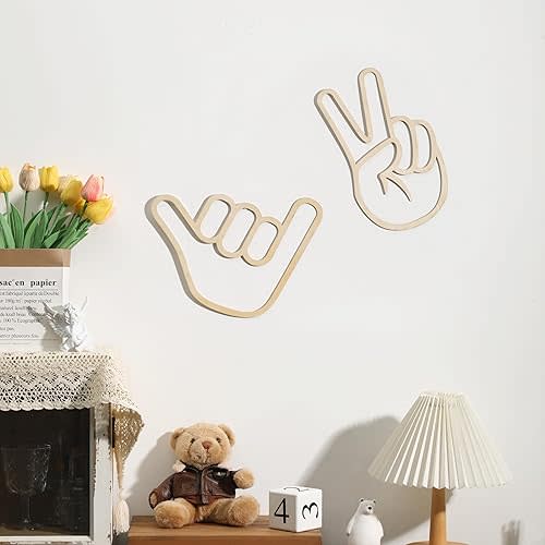 Boys Room Decor, Wooden Shaka and Peace Sign Wall Decor Set of 2