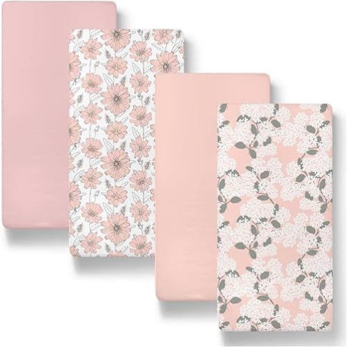 The Peanutshell Baby Organic Bassinet Sheets 4-Pack Unisex - Soft, Oval & Rectangle Baby Girls or Boys Sheet, 100% Jersey Cotton, Fitted Covers for Crib, Halo Bassinet Mattress - Boho