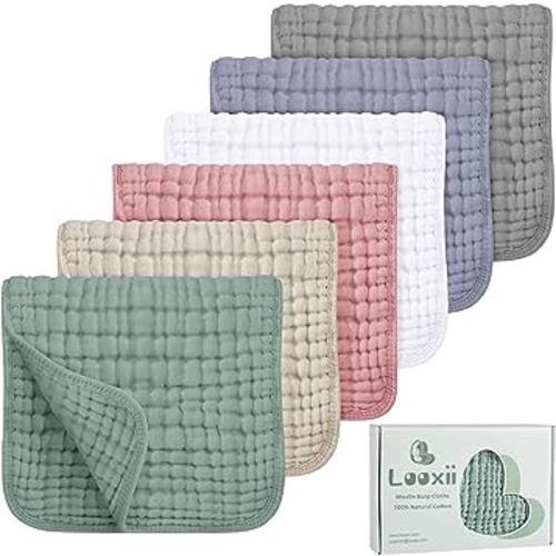 Looxii Muslin Burp Cloths 100% Cotton Muslin Cloths Large 20''x10'' Extra Soft and Absorbent 6 Pack Baby Burping Cloth for Boys and Girls(Multicolor)