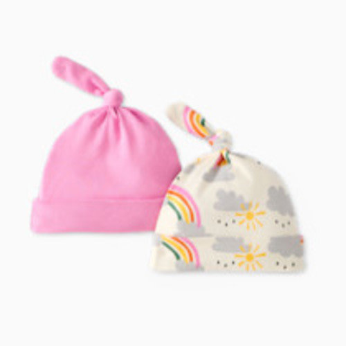 Hanna Andersson Baby Organic Cotton Top Knot Hat (2 Pack) - Rainbows, 0-3 M