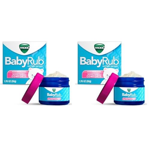 Vicks BabyRub Chest Rub Ointment with Soothing Aloe, Eucalyptus, Lavender, and Rosemary, from the makers of VapoRub, 1.76 oz (Pack of 2)
