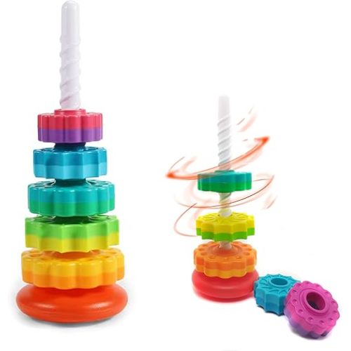 LBAIBB (1 PCS) Spinning Stacking Toy,Spin Toy for Toddlers 1-3,Sensory Toys for Toddlers 1-3,Rainbow Spin Tower,Autism Spin Stack Toys,Suitable for Gifts for Boys and Girl