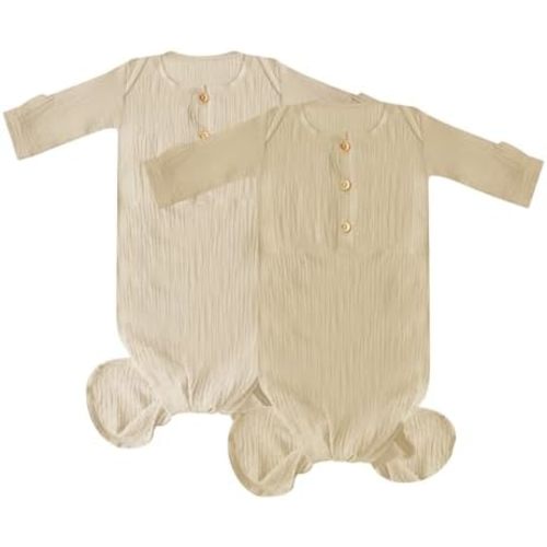 Dormlony Muslin Organic Cotton Knotted Baby Gown - Soft and Stylish Sleepwear for baby outfits Newborns 0-3 months 2PACK