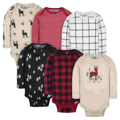Gerber Baby Gender Neutral Long Sleeve Onesies Bodysuits, 6-Pack, Sizes Newborn - 12 Months