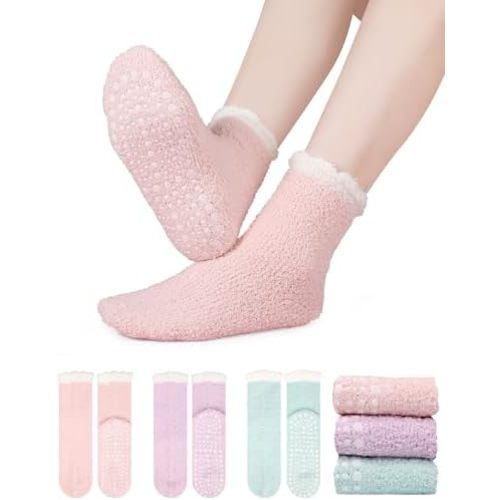 3 Pairs Slipper Fuzzy Socks for Women, Grippy Socks, Christmas Gifts & Stocking Stuffers, Warm Winter Gift
