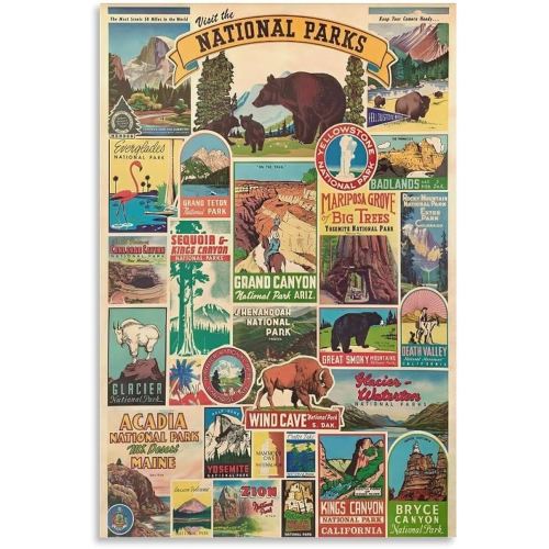 JHXNJDPOST Vintage National Parks Poster Canvas Wall Art Aesthetic Decorative Painting Living Roomstyle 12x18inch(30x45cm)