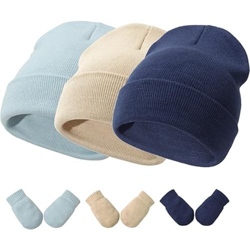 Baby Hats and Mittens Set Infant Toddler Beanie Caps Hospital Hat Set Newborn Gloves for Baby Boys Girls