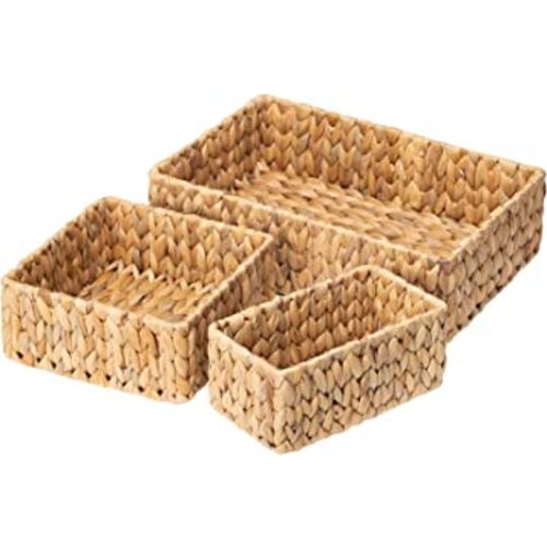 FairyHaus Wicker Baskets for Organizing 3Pack, Large and Small Wicker Storage Baskets Set, Hand Woven Baskets for Storage, Natural Water Hyacinth Storage Baskets for Pantry Shelf