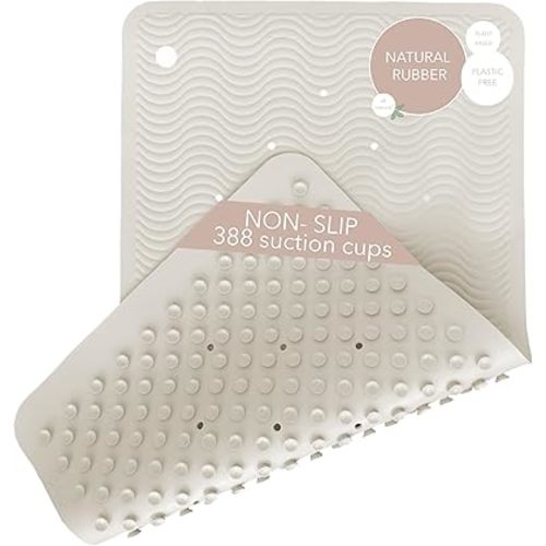 HEVEA Natural Rubber Wave Bath Mat – Long 28 × 16 in - Non-Slip Shower & Bathtub Mat with 388 Suction Cups, Plastic-Free & Biodegradable (Marble)