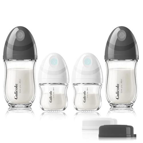 Gulicola Natural Glass Baby Bottles Set 4 Pack, Newborn Boy Breastfeeding Bottles with Slow Flow Nipples, 0 Months+, 3 oz & 5 oz - Black/White