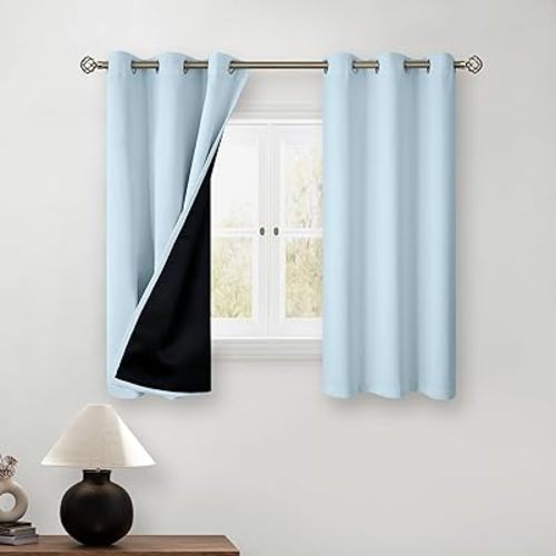 BGment Baby Blue 100% Blackout Curtains for Kids Bedroom 45 Inch Length, Thermal Insulated Full Light Blocking Grommet Noise Cancelling Small Window Curtains for Nursery 2 Panels Each 42 Inch Wide