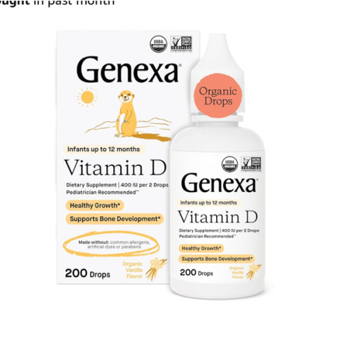 Genexa Infants Vitamin D Liquid Drops for Newborn, Baby & Toddler | Supports Growth & Bone Development | Delicious Organic Vanilla Flavor | Certified Organic, Gluten Free, & Non-GMO | 90 Servings