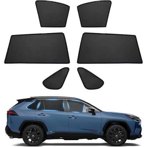 Powerty Custom Fit for Side Window Shade Toyota RAV4 2019-2024 2025-6 Pack 100% Light Block Car Priavcy Curtains Shades for Baby, Camping, Napping, Sleeping