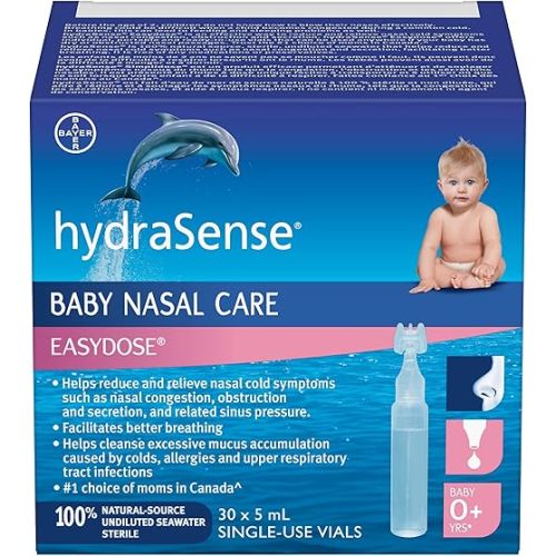 hydraSense EasyDose, soin nasal pour bébé, soulage en douceur la congestion chez les bébés, non médicamenteux, source d'eau de mer 100 % naturelle, sans conservateur, stérile, 30 unités