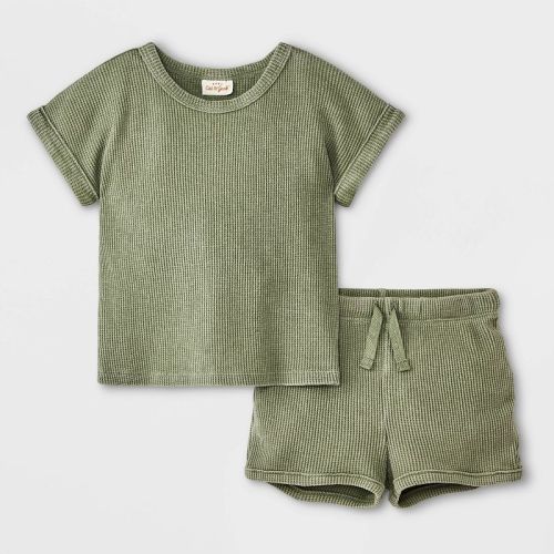 Baby Waffle Top & Bottom Set - Cat & Jack™ Green 6-9M
