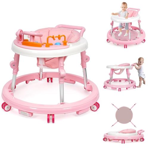 Music and Lights Baby Walker Foldable with 9 Adjustable Heights, Baby Walker with Wheels Portable, Infant Toddler Walker for Baby Boy Girls 6-18 Months
