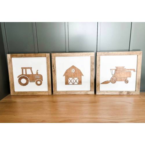 Farm Boy Room Decor, Set of 3 Boys Nursery, Tractor Nursery Decor, Farm Vehicle Boys Room