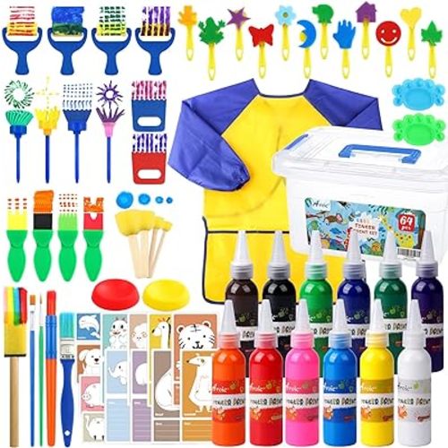 Amazon.com: 65 Pack Washable Finger Paint set with 12 Color Finger Paints, Sponges, Paint Brushes, Waterproof Paint Smock, Palettes, Cards, Storage Box for Toddler Early Learning Kids. : Toys & Games