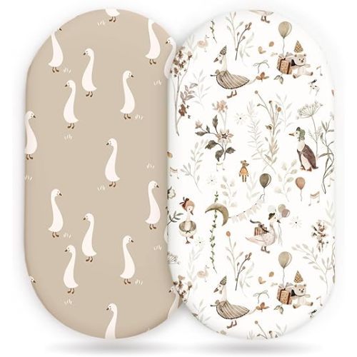 Stretchy Ultra Soft Fitted Bassinet Sheets 2 Pack, Universal Fitted for Baby Cradle Moses Basket Oval Rectangle Mattress Safe and Snug, Stylish Bassinet Sheet for Baby Boy and Girl
