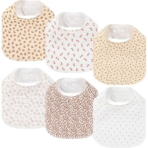 6 Pack Baby Bibs for Boys and Girls, Soft and Absorbent Muslin Cotton, Adjustable Snap, Teething, Drooling, Gift for Newborns