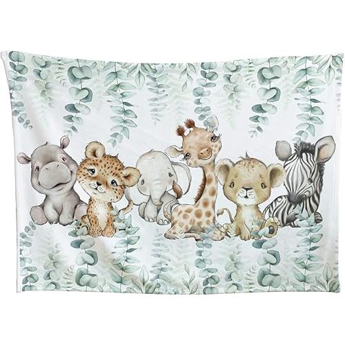HawSkgFub Baby Toddler Boy Girl Safari Jungle Animals Blanket Gift, Nursery Elephant Giraffe Zebra Lion Flannel Fleece Swaddling Blankets, Soft Lightweight Newborn Baby Shower Kid Crib Bedding 40 x 50