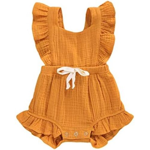 YOUNGER TREE Toddler Baby Girl Ruffled Sleeveless Romper Casual Summer Jumpsuit Cotton Linen Clothes