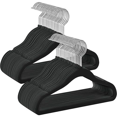 SONGMICS Baby Hangers 50 Pack, Kids Hangers for Closet, 11.8 x 8.1 Inches, Silver 360° Swivel Hooks, Space-Saving Clothes Hangers, Velvet Hangers for Nursery, Non-Slip, Ink Black UCRF027B05