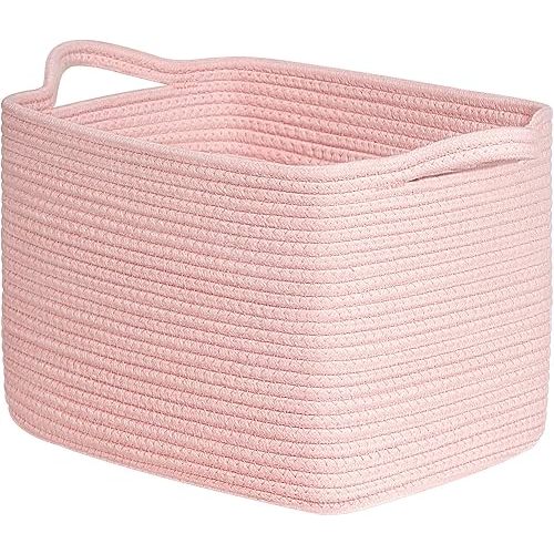 INDRESSME Pink Storage Basket, Multipurpose Organizer for Nursery, Toys, Laundry & Blankets | Square Home Decor Basket with Handles, 13" x 10" x 9"