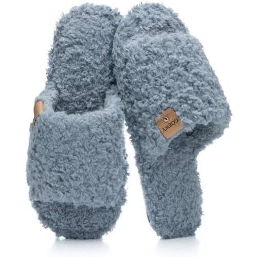 Fuzzy Open Toe Slippers for Women Indoor Cozy Memory Foam Slip On House Slides Shoes Gifts for Womens Her Mom