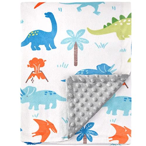 HOMRITAR Baby Blanket for Kids Super Soft Minky Blanket with Dotted Backing, Toddler Blanket with Dinosaurs Multicolor Printed 30 x 40 inch (75 x 100 cm)