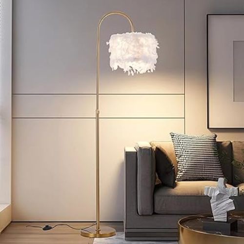Feather Floor lamp for bedrooms Modern Gold Arc Floor lamp Decoration LED Standing Tall lamp White Romantic Natural Feather Lamps