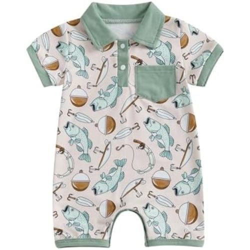 Newborn Infant Baby Boy Fishing Outfit First Birthday Clothes Summer Short Sleeve Romper Jumpsuit