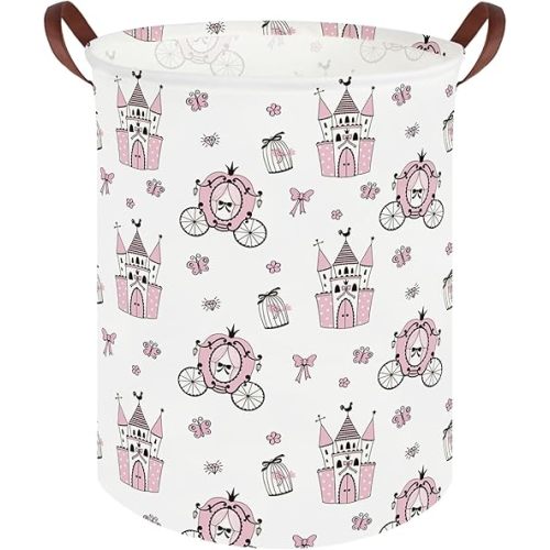 FXOCSHE Princess Castle hamper,kids collapsible canvas waterproof girl storage box, Cute Kids Toy Storage Bin,Nursery Hamper,Toy Bins,Gift Baskets(Pink castle)