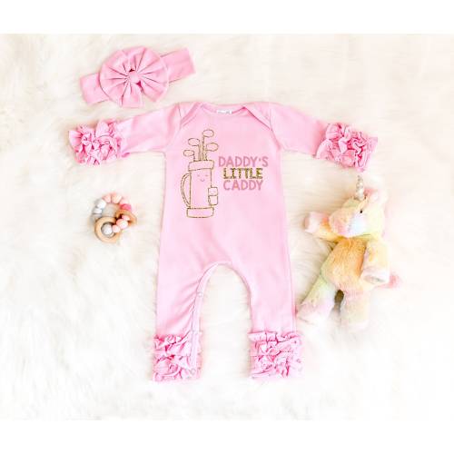 Daddy's Little Caddy - Girl Coming Home Outfit - Ruffled Newborn Baby Romper - Golf Layette Set - Daddy Baby Shower Gift - Baby Girl Clothes
