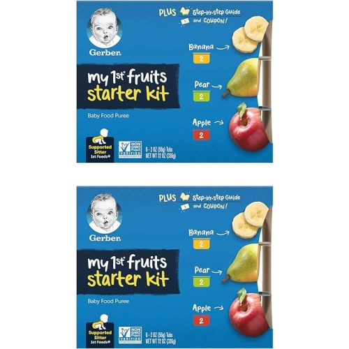 Gerber My 1st Fruits Starter Kit, Banana, Pear & Apple Puree, 2 Ounce Tubs, 2-Pack (Set of 6)