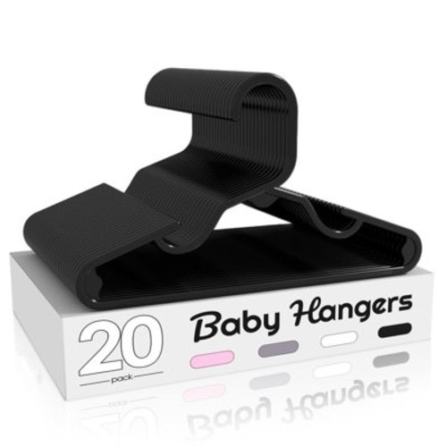 ACSTEP Baby Hangers 20 Pack, 11 Inch Kids Plastic Hangers, Non-Slip Baby Hangers for Closet, Baby Clothes Hangers for Pants Shirts Outfit Onesie,Black