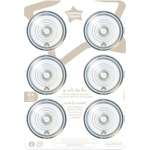 Tommee Tippee Natural Start Baby Bottle Nipples, Medium Flow, 3+ Months, Breast-Like for a Natural Latch, Anti-colic Valve, Soft Silicone, Pack of 6