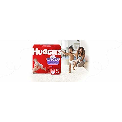 HUGGIES Little Movers Diapers, Size 5 (27+ lb.), 124 Ct, Economy Plus Pack (Packaging May Vary) - NEW