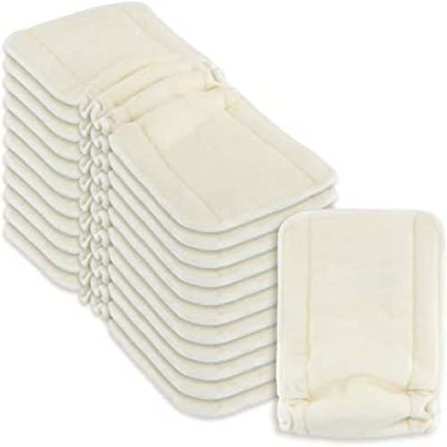 Naturally Nature 4 Layer Cloth Diaper Inserts with Gussetts - Viscose Bamboo Reusable Liners for Cloth Diapers, (Pack of 12)