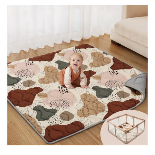 Blissful Diary Baby Play Mats for Floor, 50x50 Crawling Mat for Playpen, Thicken Soft Padding Foam Playmats for Babies and Toddlers Infants, Foldable and Machine Washable, Boho Design