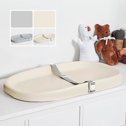 Papablic Baby Changing Pad – Soft & Wipeable Diaper Changing Table Mat for Dresser Bed Sofa, Built-in Safety Belt, Non-Slip, Waterproof, Easy to Clean – Ideal Gift for New Parents (Yellow Beige)