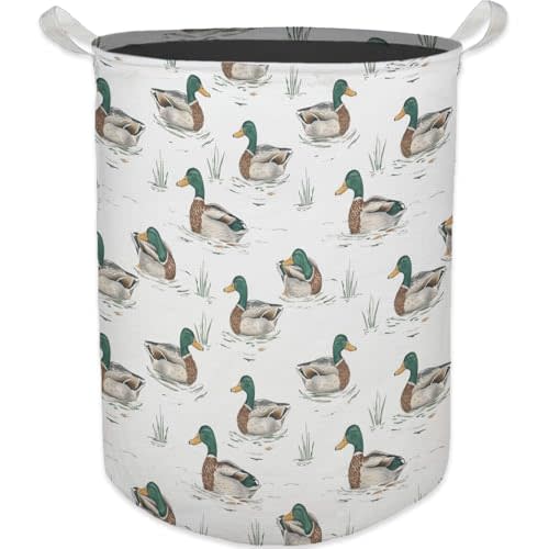 Mallard Duck Nursery Laundry Basket, Toybox for Boys Girls, Rustic Mallard Duck Laundry Basket Hamper Waterproof Collapsible Clothes Toys Storage Bin Organizer for Bedroom Bathroom Kids Room