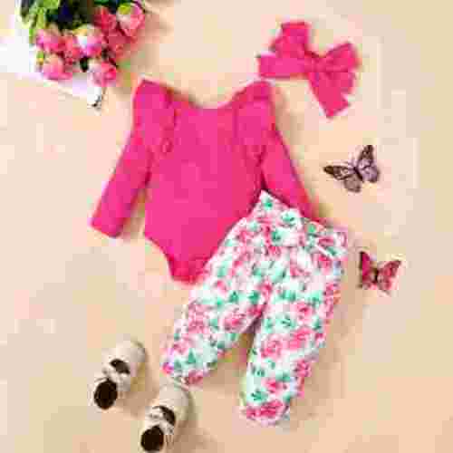 Kayannuo Baby Girl Clothes Long Sleeve Fall Winter Newborn Baby Girl Clothes Infant Outfits Ruffle Sleeve Romper Bodysuit Floral Pants Toddler Girl Outfits,Red